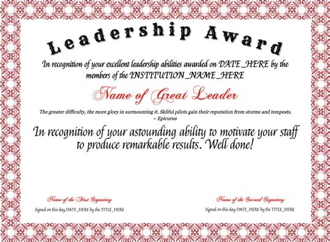 Leadership Award Certificate Templates for Word | Professional